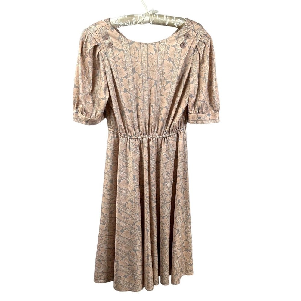 Vintage Dress Secretary 80s Short Sleeve Elastic Waist S/M